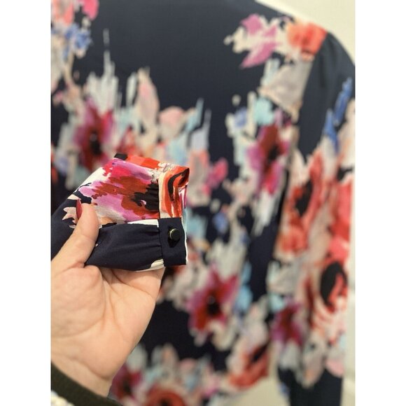 Kate Spade Reade Watercolor Floral Self Tie Silk Long Sleeve Blouse XSmall - Picture 8 of 10